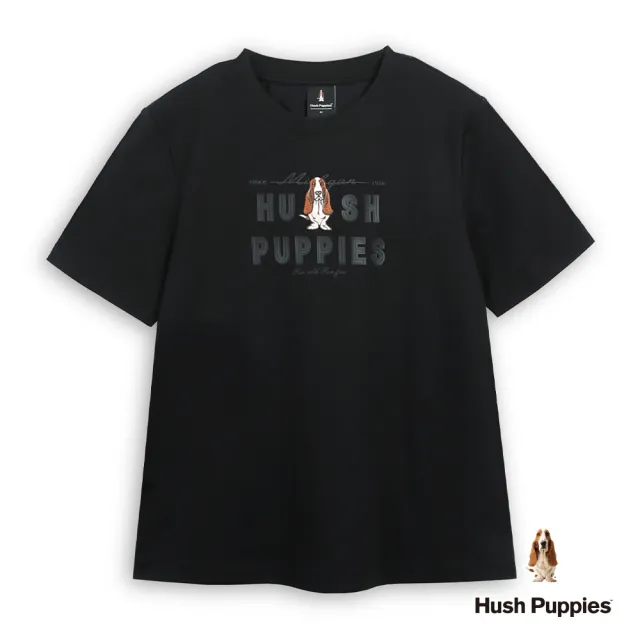 【Hush Puppies】男裝 T恤 立體品牌英文刺繡狗寬版T恤 (黑色 / 64111501)