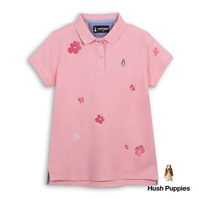 【Hush Puppies】女裝 POLO衫 配色刺繡花朵POLO衫 (粉紅 / 64201102)