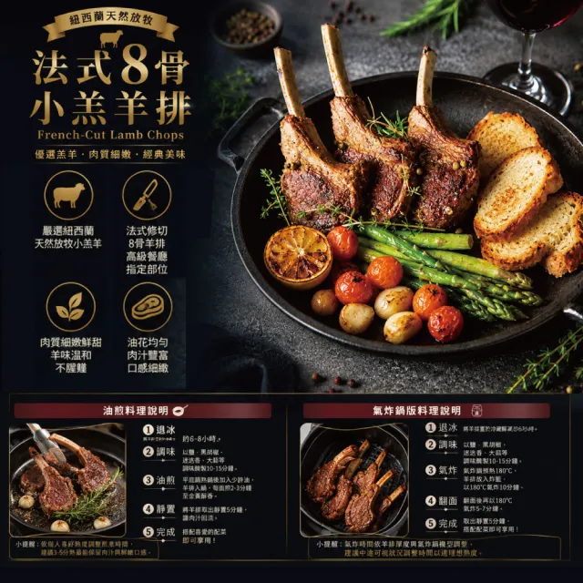 【約克街肉鋪】紐西蘭8骨小羔羊排1包(400g±10%/包/約8-10支)