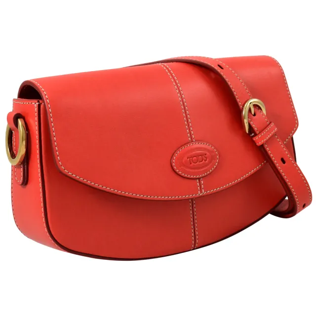 【TOD’S】TODS C-Bag 簡約經典LOGO小牛皮翻蓋手拿包斜背包(紅)