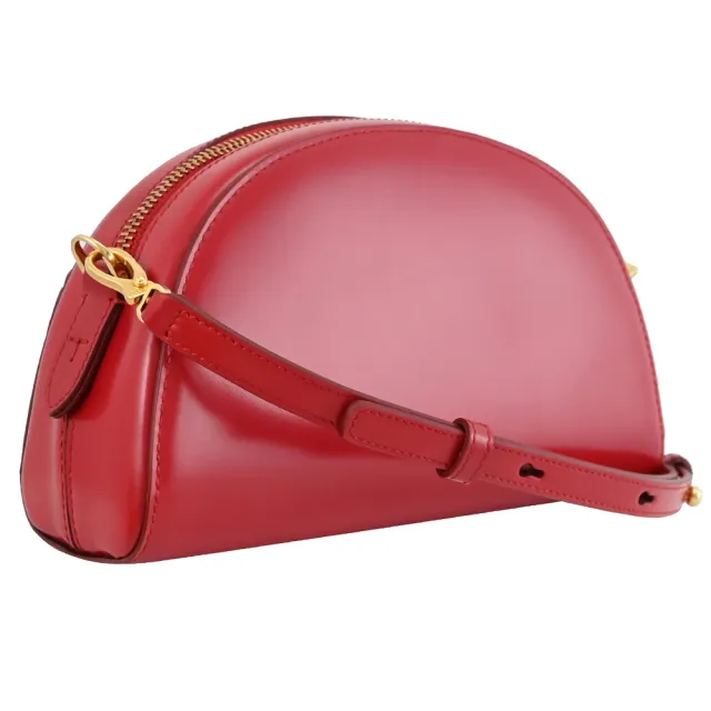 【TOD’S】TODS 金屬T字LOGO小牛皮半月造型迷你小包手拿包斜背包(紅)