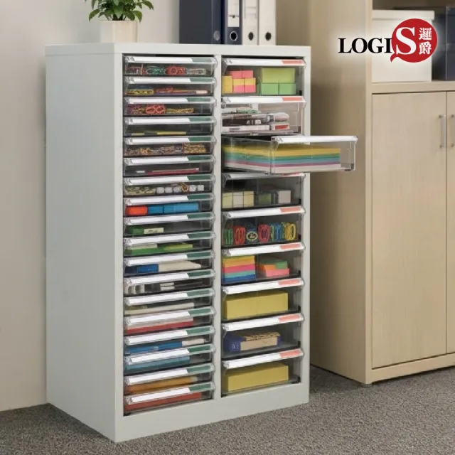 【LOGIS】A4文件收納櫃 雙排27抽 鋼製資料櫃 透明抽屜分類櫃(文件櫃 資料櫃 分類收納櫃 工具櫃 辦公收納)
