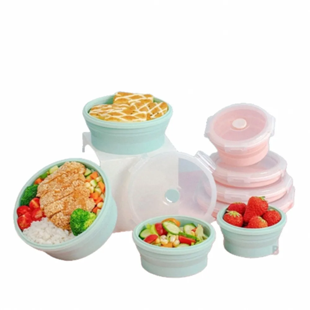 小綠豆居家百貨 環保折疊＋密封矽膠保鮮盒500ML/550ML(便當盒 折疊餐盒 微波餐盒 保鮮盒 野餐)