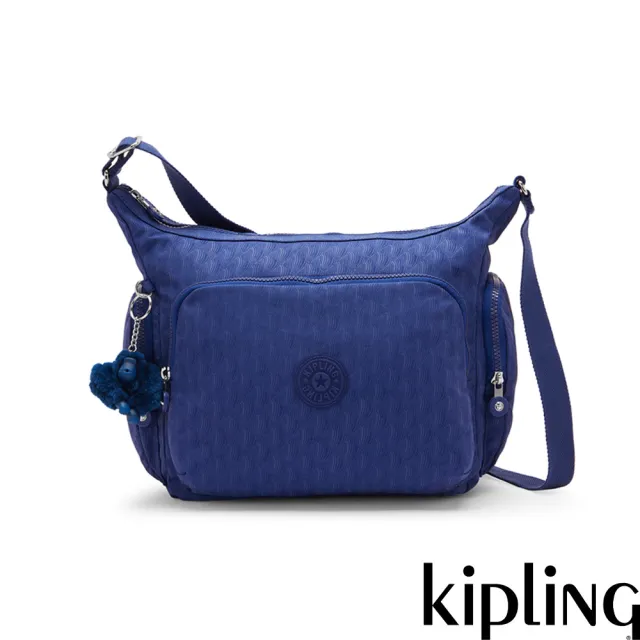 【KIPLING】『牛角包』深藍紋理多袋實用側背包-GABB 女包