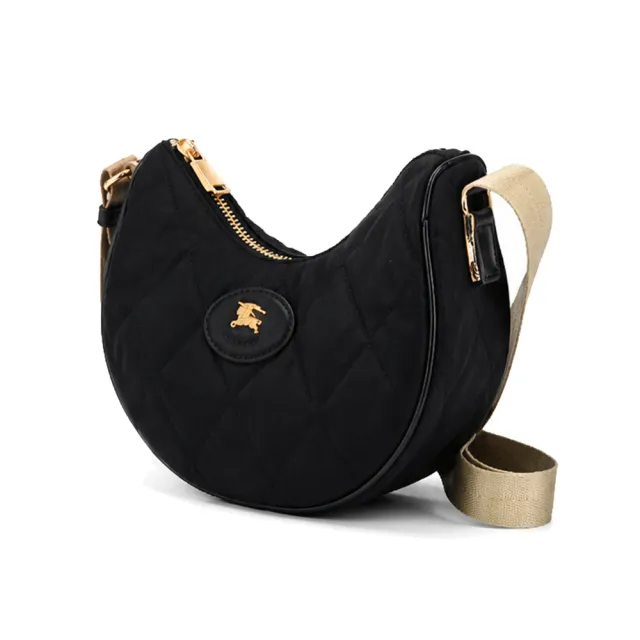 【BURBERRY 巴寶莉】Horseshoee戰馬LOGO尼龍斜背包(黑色)