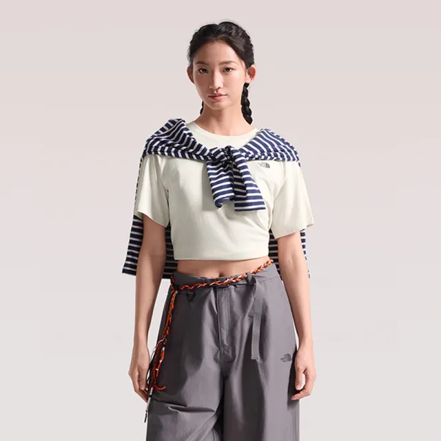 【The North Face】北臉 短袖上衣 女 純棉 W HIKE RLX SS TEE GRAPHIC 米白 NF0A8JKZQLI