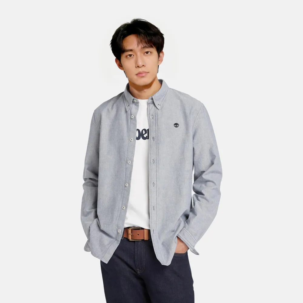 【Timberland】男款灰色牛津長袖襯衫(A2ARQB68)
