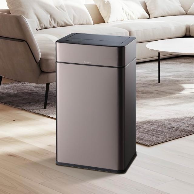 【mo select】智能除臭殺菌不鏽鋼感應垃圾桶30L(雙開蓋/大容量/附充電電池/mo選)