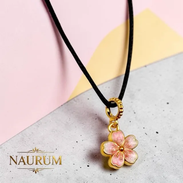 (NAURUM)黃金墜飾璀璨琺瑯櫻花0.17錢附贈皮繩