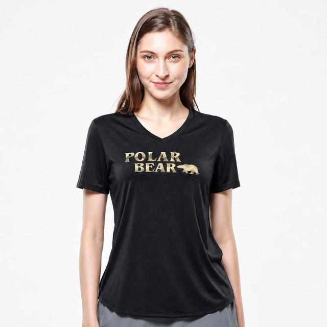 【POLAR BEAR 北極熊】女抑菌除臭吸濕快乾V領T恤-黑色-26T10