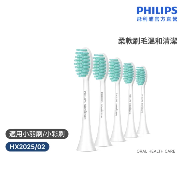【Philips 飛利浦】HX2025 Sonicare 輕柔潔淨刷頭5入組 (適用小羽刷HX2421/小彩刷/官方直營)