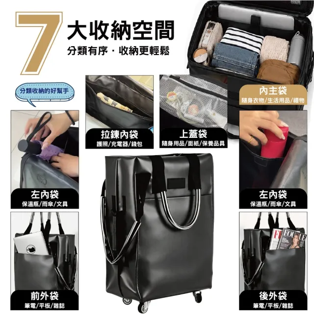 【DaoDi】皮革購物登機包 45L大容量 防水可拖拉 (摺疊購物車 行李袋 買菜車 旅行包 旅行袋 登機包)