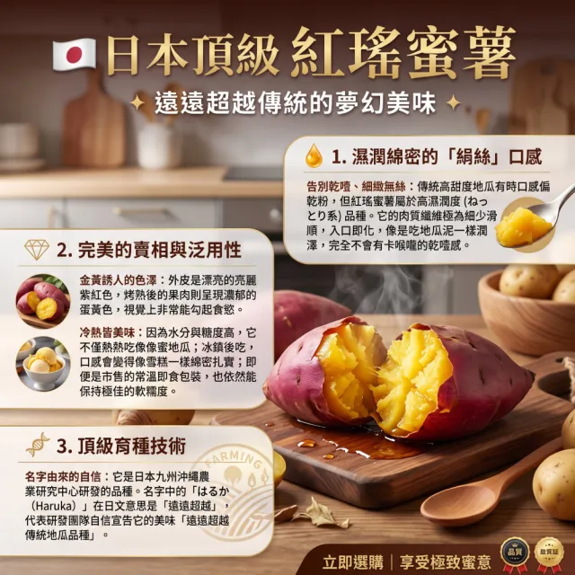 【王媽媽推薦】認明正宗無糖整條紅瑤蜜薯4袋組(320g/條、8條/袋)