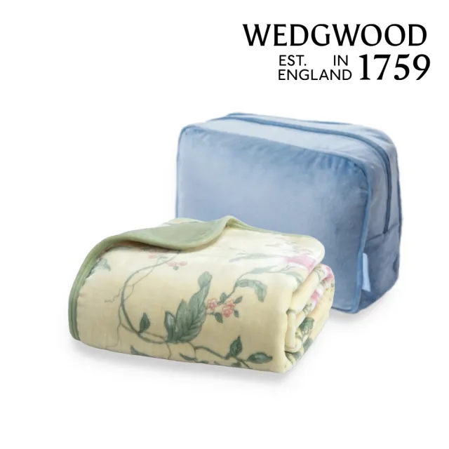 【WEDGWOOD】超細纖維印花 雙層旅行毯90x150cm(單人毛毯｜附毛質收納袋)