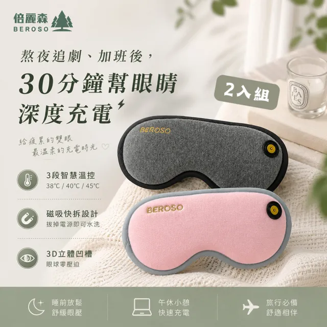 【Beroso 倍麗森】買一送一  磁吸式三段溫控定時立體熱敷眼罩A00029(蒸氣 睡眠眼罩 教師節 99購物節)