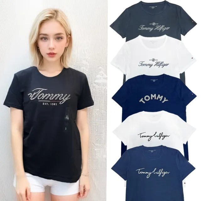 【TOMMY HILFIGER】女款 經典LOGO 圓領短袖 上衣 有腰身(美國原裝進口)