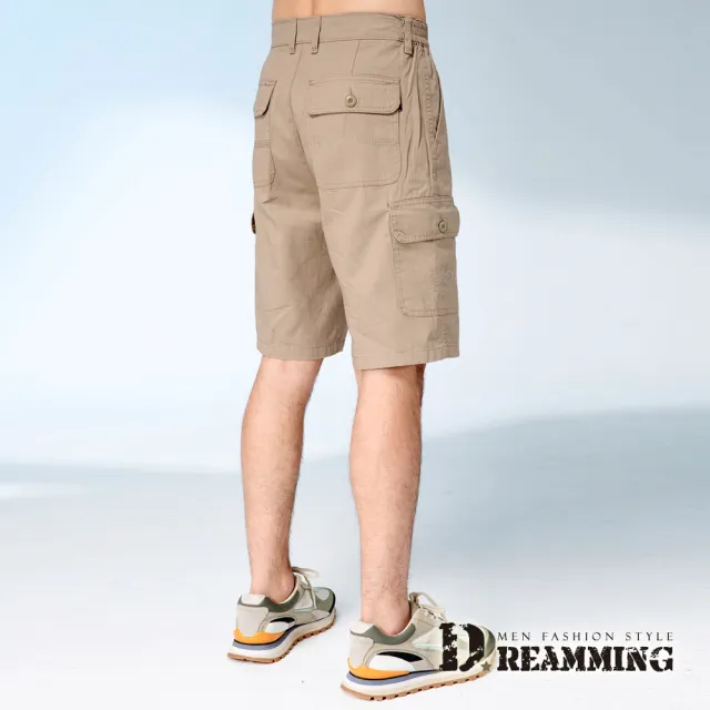 【Dreamming】二件組-純棉多口袋雙側鬆緊休閒工作短褲 透氣 耐磨(共三色)
