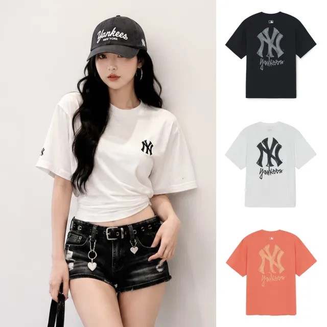 【MLB】涼感 簡約街頭Logo KARINA同款 短袖T恤 紐約洋基隊 (3ATSB0463-三色任選)