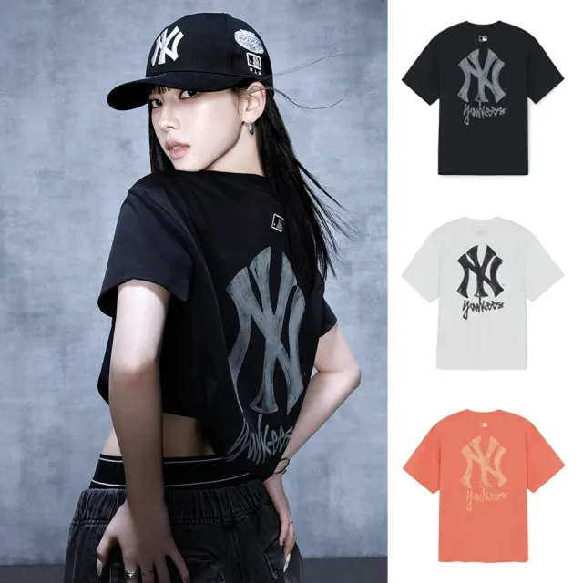 【MLB】涼感 簡約街頭Logo KARINA同款 短袖T恤 紐約洋基隊 (3ATSB0463-三色任選)