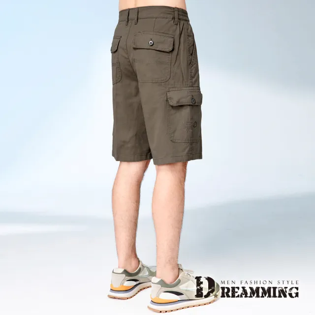 【Dreamming】純棉多口袋雙側鬆緊休閒工作短褲 透氣 耐磨(共三色)