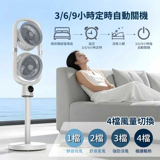 【小不記】雙頭空氣循環扇 DC靜音立式電風扇 左右自動擺頭 遙控定時 循環扇 落地扇 客廳臥室家用風扇