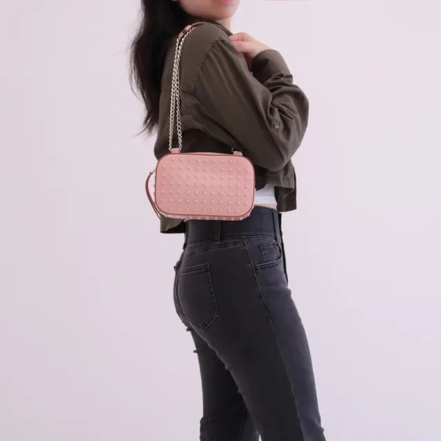 【TOD’S】TODS Diodon 經典豆豆包小牛皮迷你鍊包相機包斜背包(淺粉)
