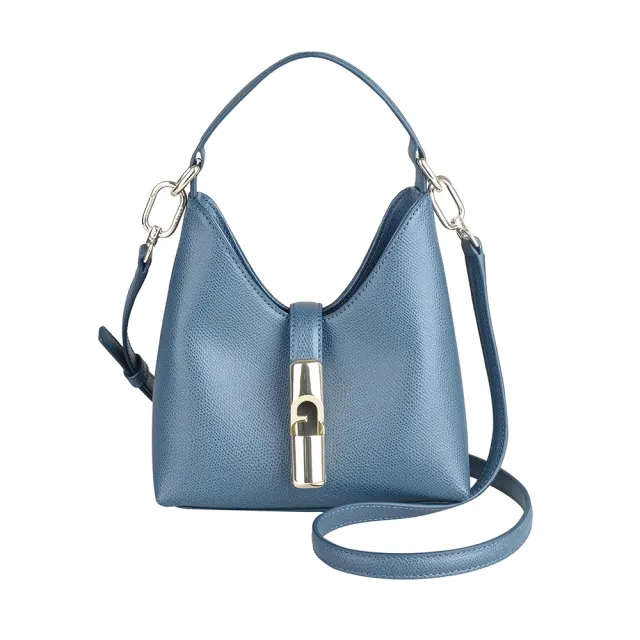 【FURLA 芙拉】FURLA精品小牛皮兩用手提斜背包(迷你/霧藍)