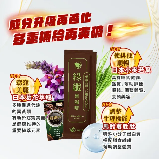 【JoyHui 佳悅】綠纖EX代謝黑咖啡8盒(共80包、配方升級葛花+小麥若葉、綠茶咖啡)