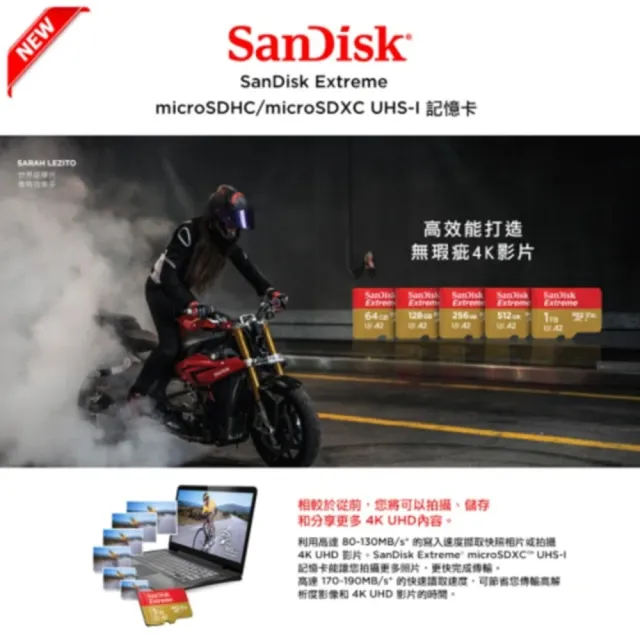 【SanDisk 晟碟】[極速升級 全新版] 1TB Extreme microSDXC V30 A2 記憶卡(讀取190MB/s 原廠永久保固)
