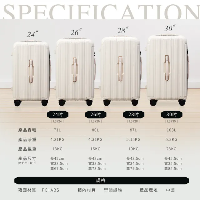 【Arlink】好推不佔空間！28吋行李箱 3:7防爆拉鍊胖胖箱 (無段式即停拉桿/靠牆秒開/大容量行李箱)