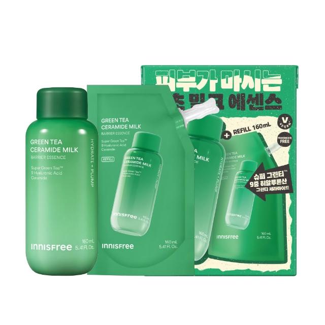 【innisfree】綠茶牛奶水精華補充包禮盒(160ml+160ml/保濕精華水)