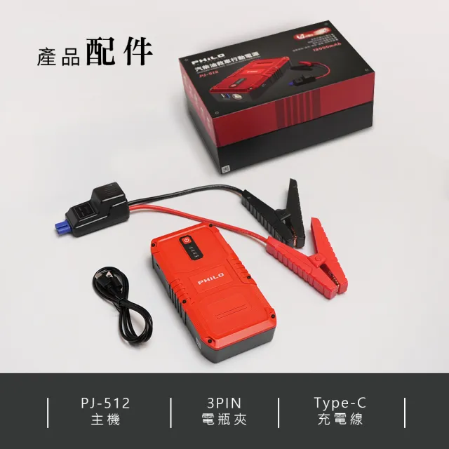 【Philo 飛樂】PJ-512 12000mAh 汽柴通用 救車電霸/快充行動電源 (休旅小貨車救援/Type-C快充))