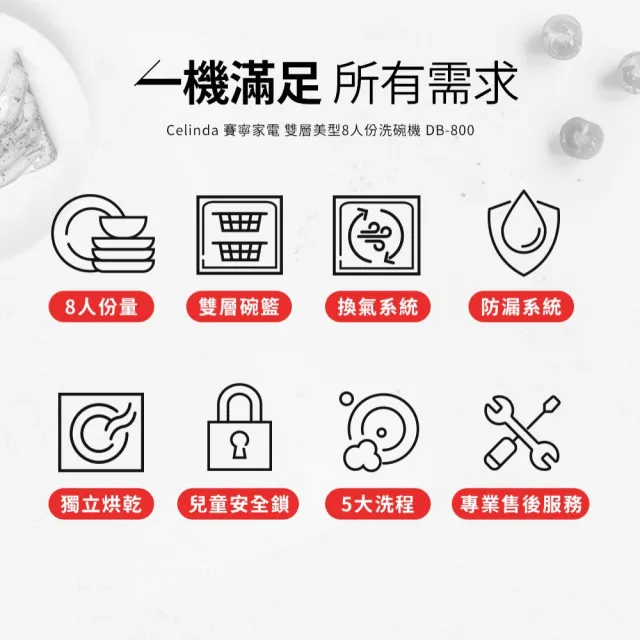 【Celinda 賽寧】8人份雙層美型洗碗機DB-800(110V/含安裝/獨立式/桌上型洗碗機)