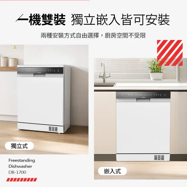 【Celinda 賽寧】17人份獨嵌型洗碗機DB-1700(110V/含安裝/獨立式/嵌入式洗碗機)