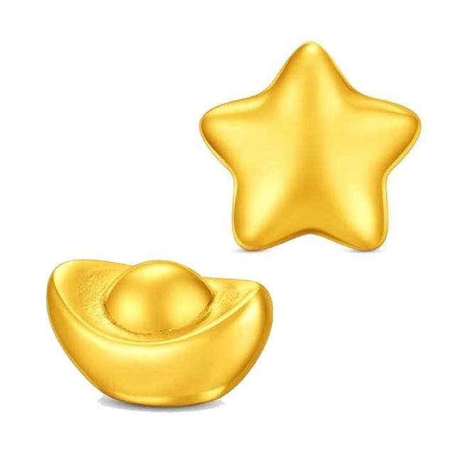 【周大福】網路限定款 小星星和元寶 1公克黃金金豆_計價黃金(多款任選/贈小金豆瓶/夏季新品上市)