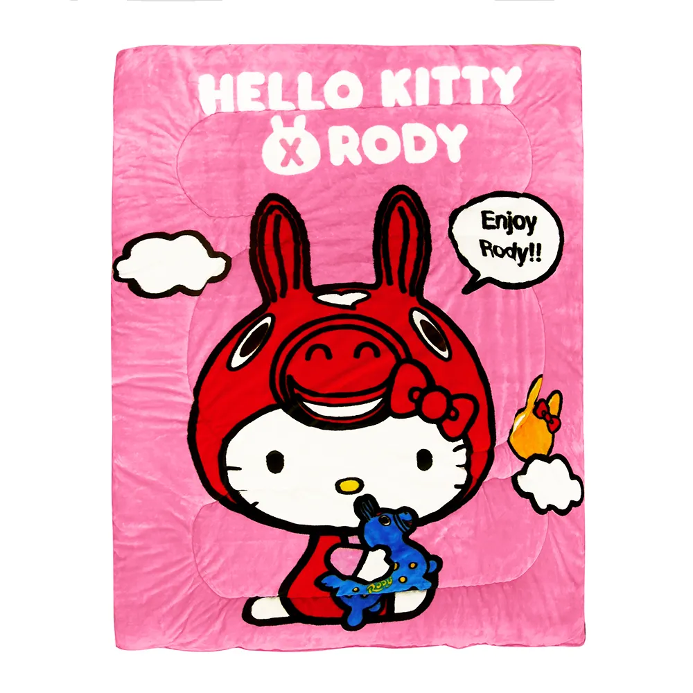 【享夢城堡】卡通法蘭絨暖暖毯被150x195cm(HELLO KITTY   RODY 幸福時光-粉)