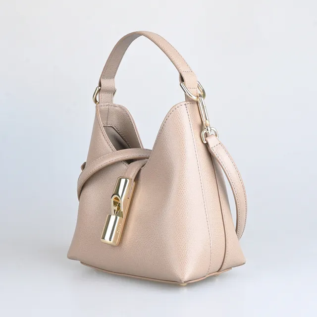 【FURLA 芙拉】FURLA精品小牛皮兩用手提斜背包(迷你/奶茶灰)