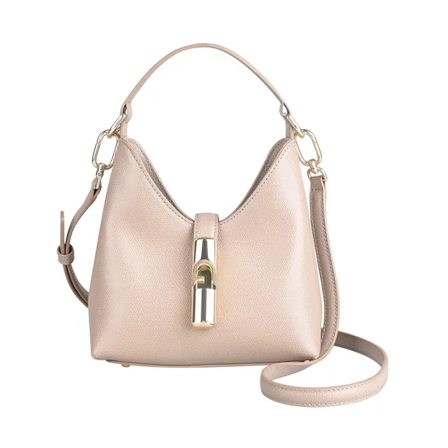 【FURLA 芙拉】FURLA精品小牛皮兩用手提斜背包(迷你/奶茶灰)