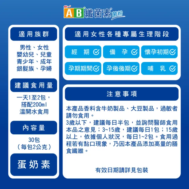 【統一】AB纖菌素 順暢益生菌 菌粉*8入 雷特氏B菌(一入30包/膳食纖維、益生菌、活性酵素)