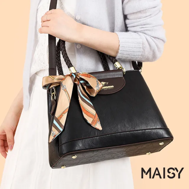 【MAISY】氣質簡約復古壓紋編織大容量手提包 斜跨包 單肩包(米白色 / 棕色 / 酒紅色 / 黑色)