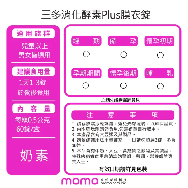 【SENTOSA 三多】消化酵素Plus膜衣錠60錠x4入組(乳酸菌 排便順暢)