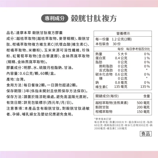 【達摩本草】日本專利穀胱甘肽複方 4入組(60顆/盒)