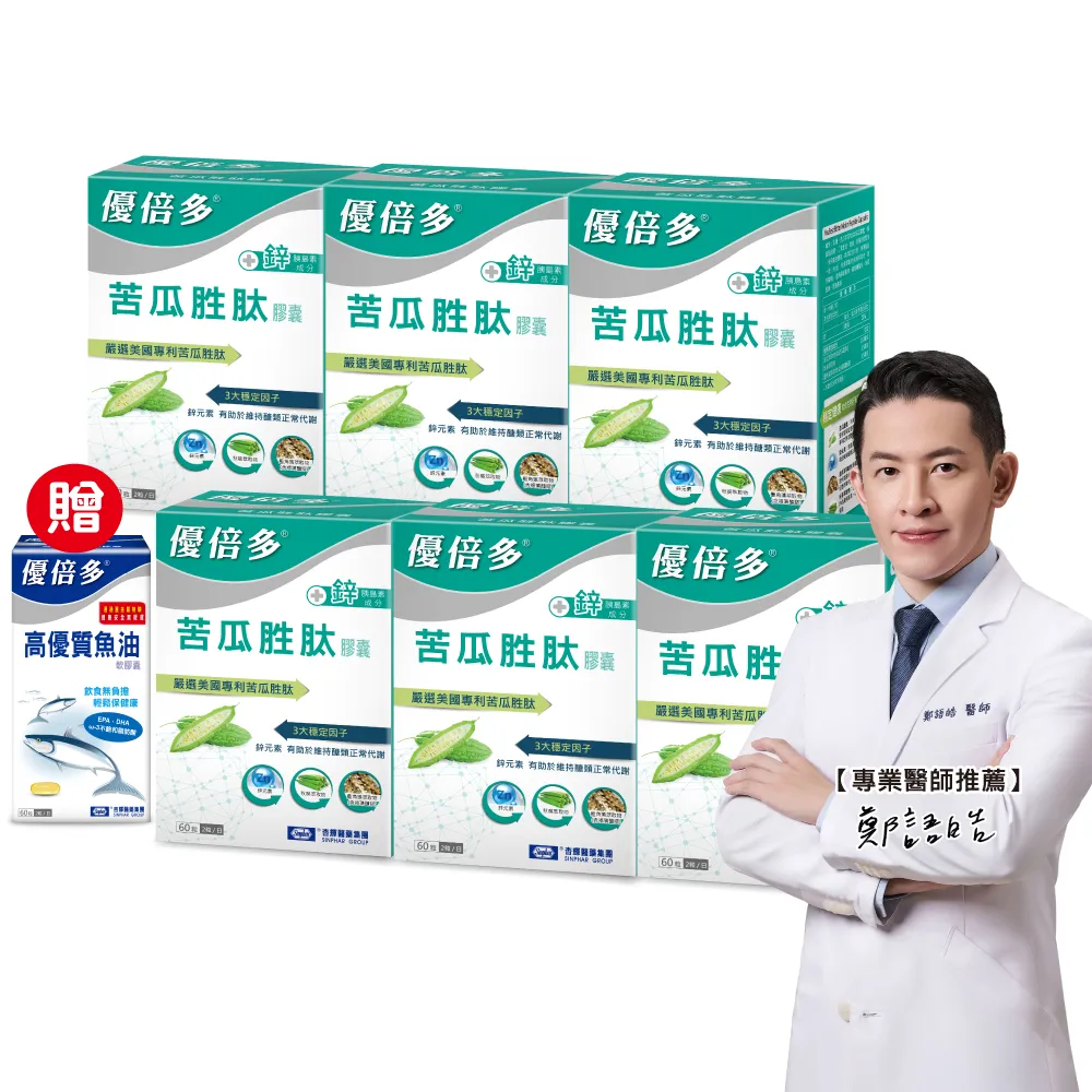 【YouBest 優倍多】優倍多苦瓜胜肽膠囊6入(共360粒+贈魚油60粒 鋅 維持醣類代謝  父親節禮物