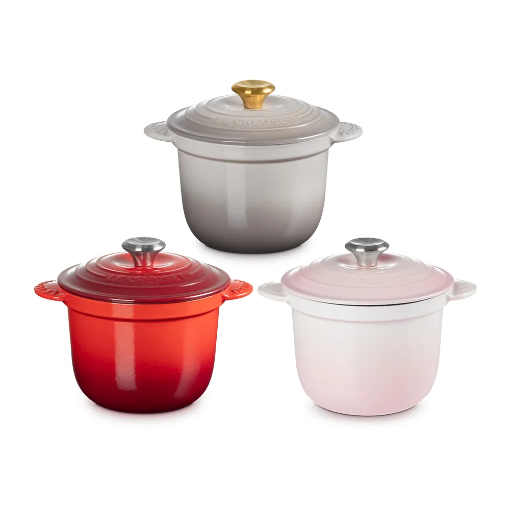 【Le Creuset】萬用窈窕琺瑯鑄鐵鍋 18(肉豆蔻/貝殼粉/櫻桃紅)