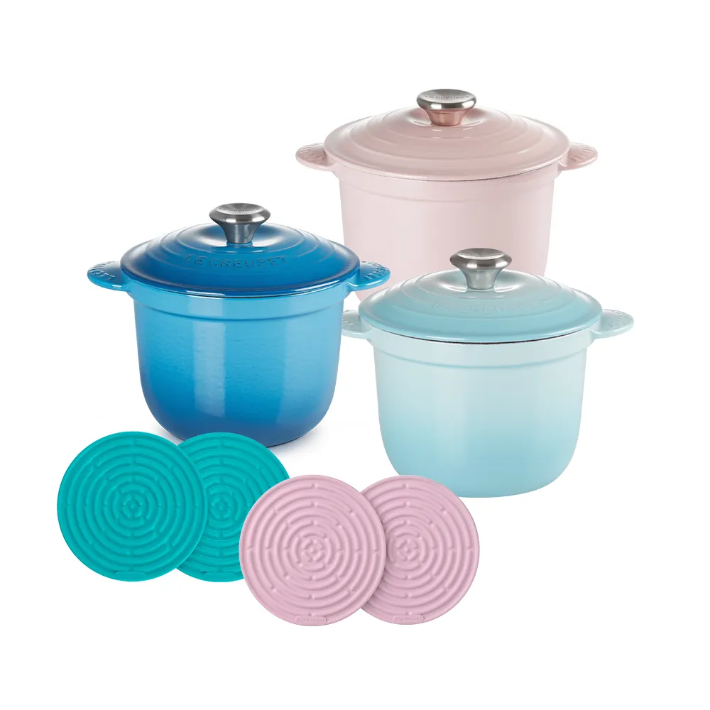 【Le Creuset】萬用窈窕鑄鐵鍋18+迷你隔熱墊 2入(多色可選擇搭配)