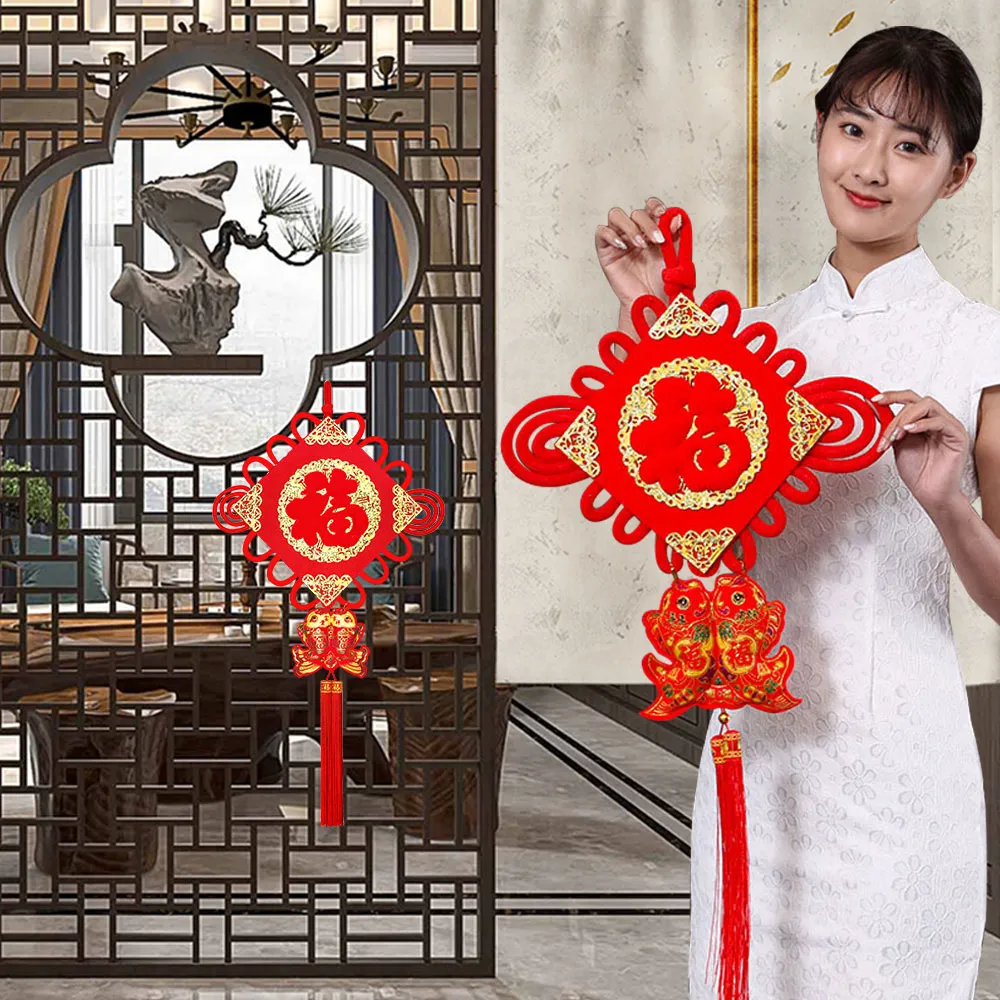 【寶堂居】2入組中國結 迎福有餘-中款38x87cm-#302(新春過年掛飾/開運掛件/開運招財/入厝裝飾/平安結裝飾)