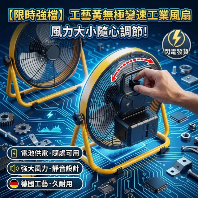 【Ogula 小倉】工業扇 無刷工業風扇 18V/21V通用鋰電池 雙用插電 360°調角 14寸工業扇（送電源線）無電池