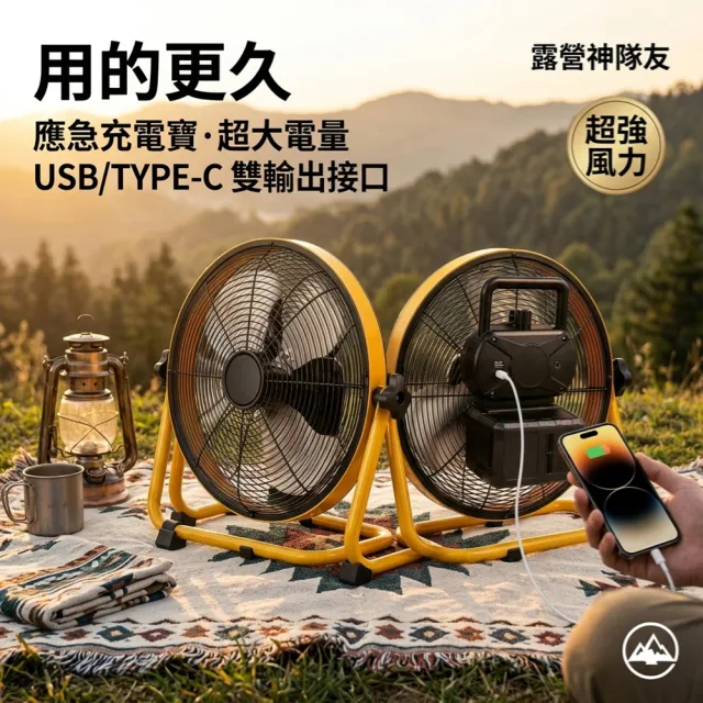 【Ogula 小倉】工業扇 無刷工業風扇 18V/21V通用鋰電池 雙用插電 360°調角 14寸工業扇（送電源線）無電池