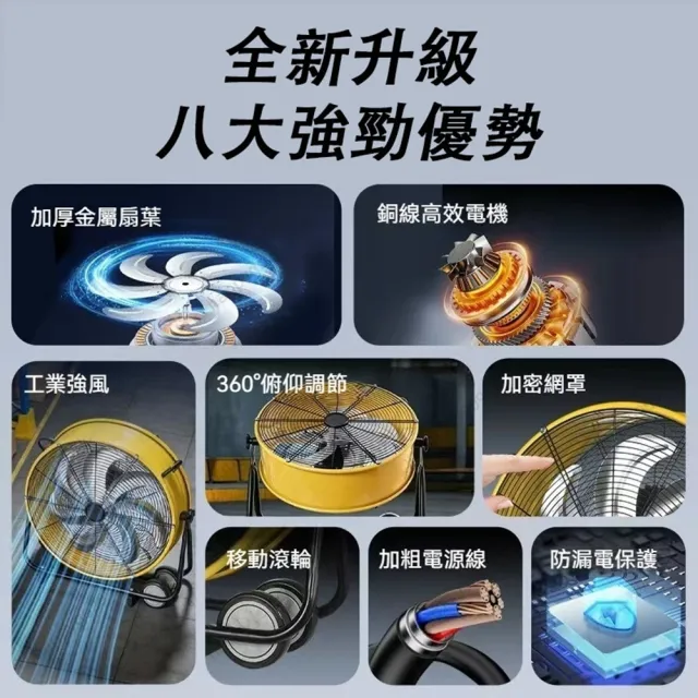【Ogula 小倉】工業扇 露營電扇 戶外電扇 20寸靜音工業扇 7葉鋁合金 三檔可調 靜音工業扇 庫房工廠電扇