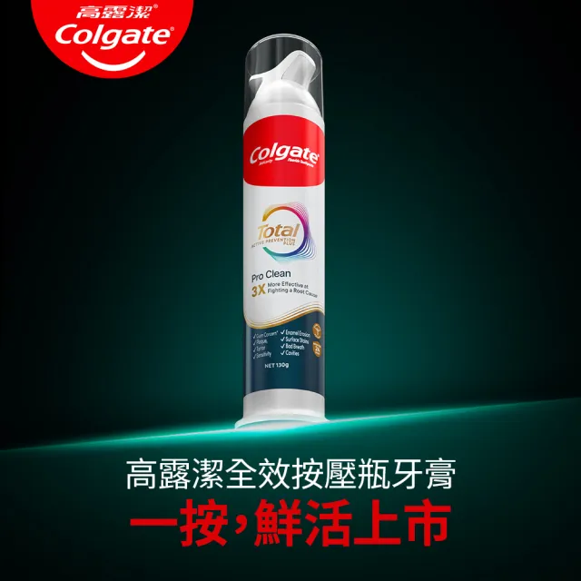 【Colgate 高露潔】全效專業潔淨凝露直立按壓式牙膏130g